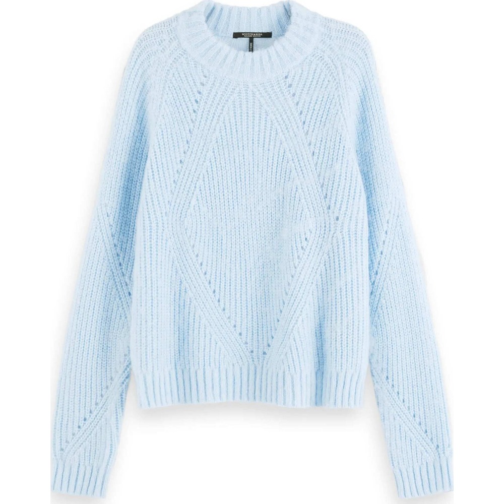 Scotch & Soda Cable Knit Wool Alpaca Blend Sweater Light Blue Pointelle Small